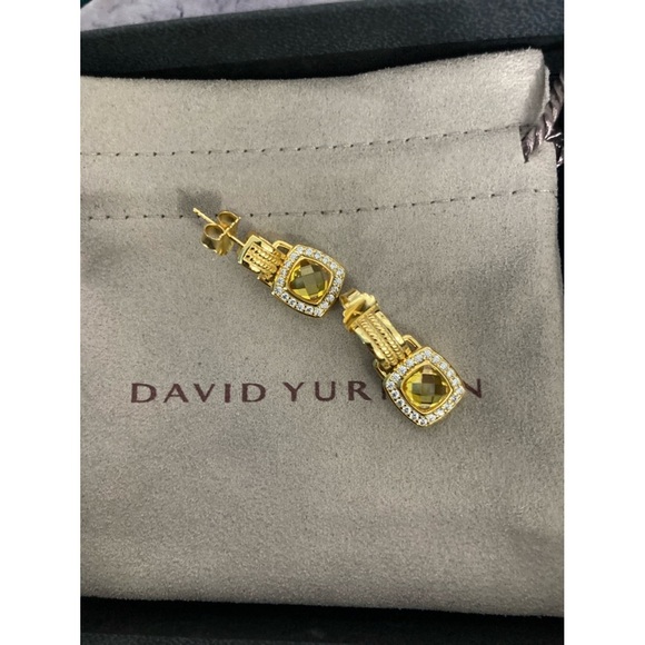David Yurman Gold Citrine and Diamond Cable Drop Earrings